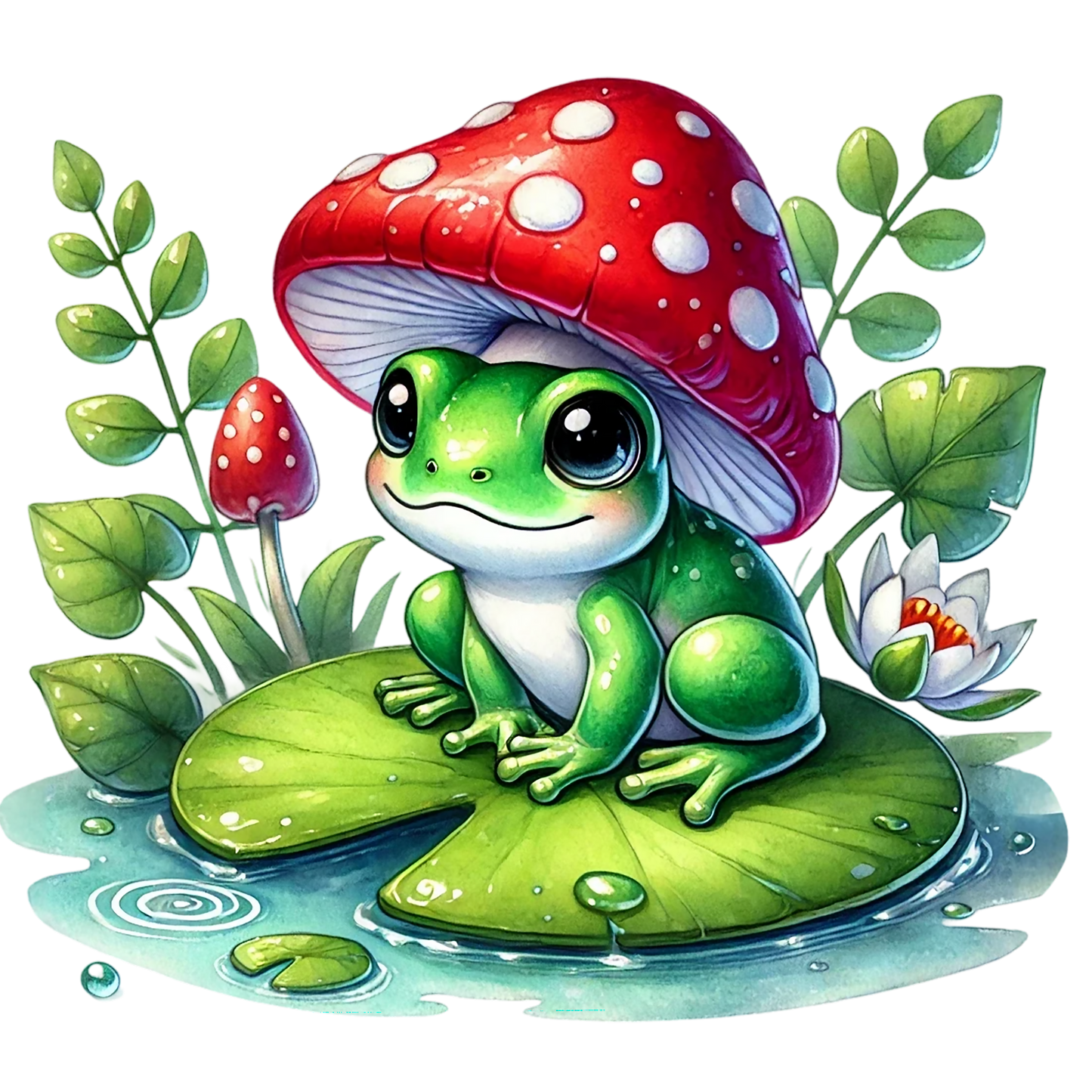 single decal frog under mushroom