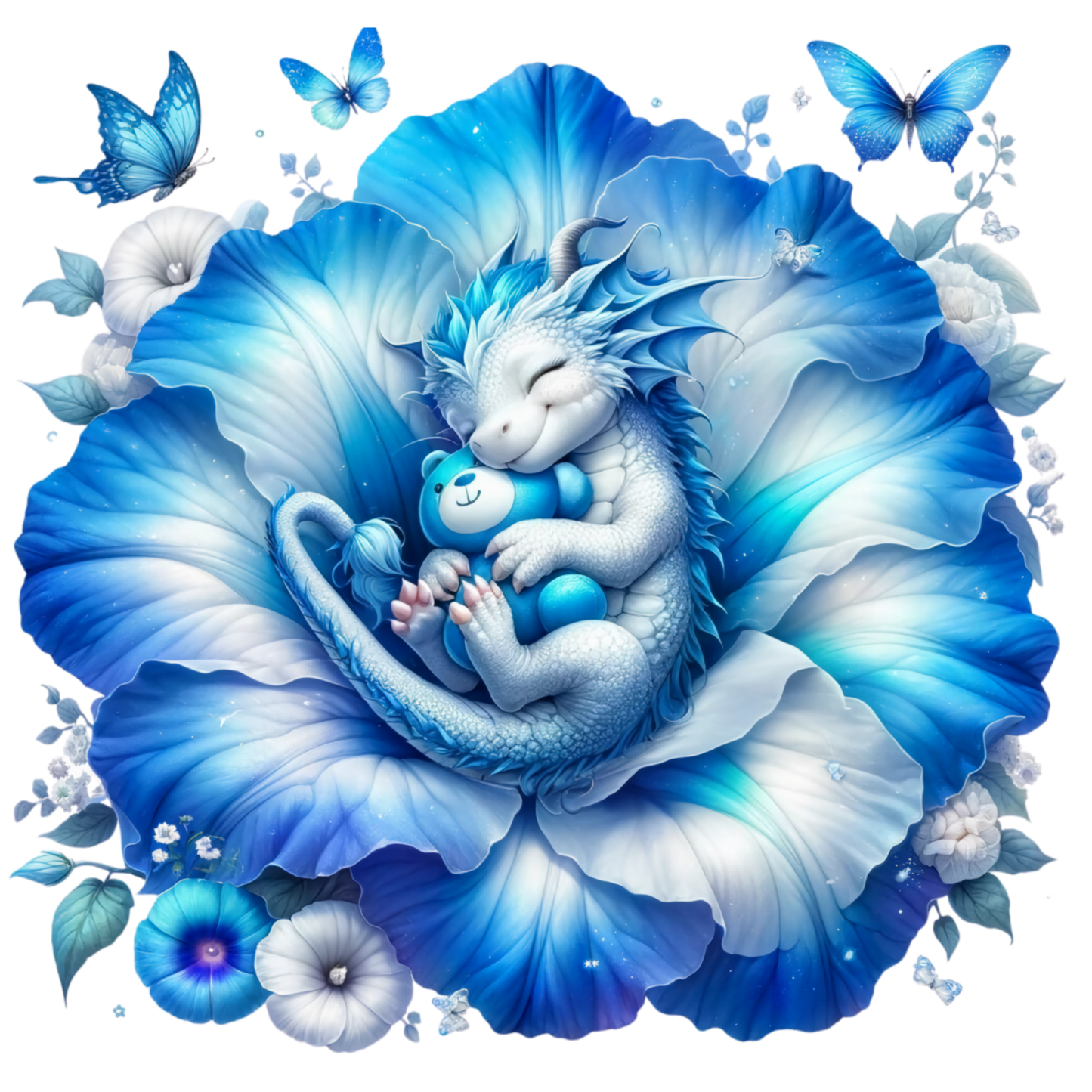 single decal sleeping baby dragon blue