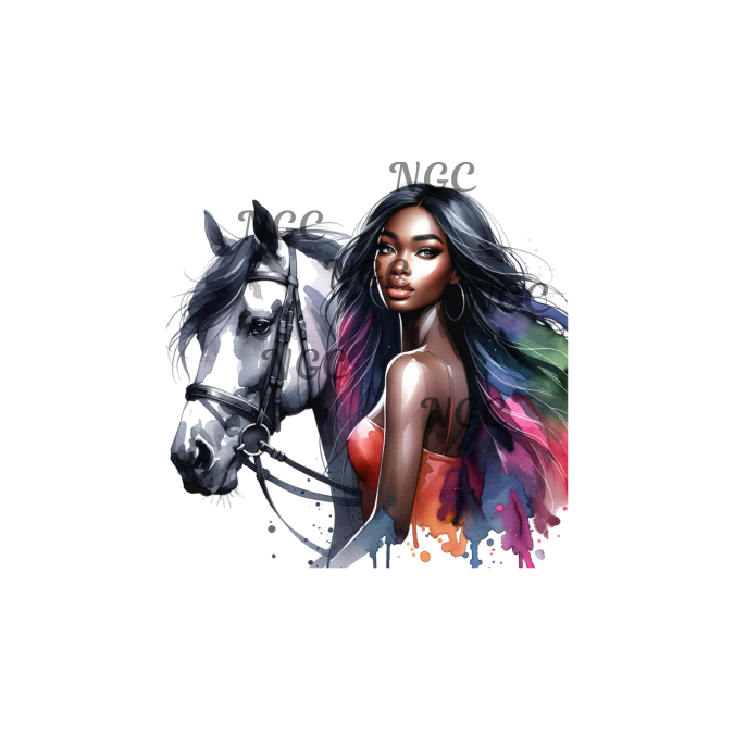 single decal melanin black brown woman cowgirl with horse