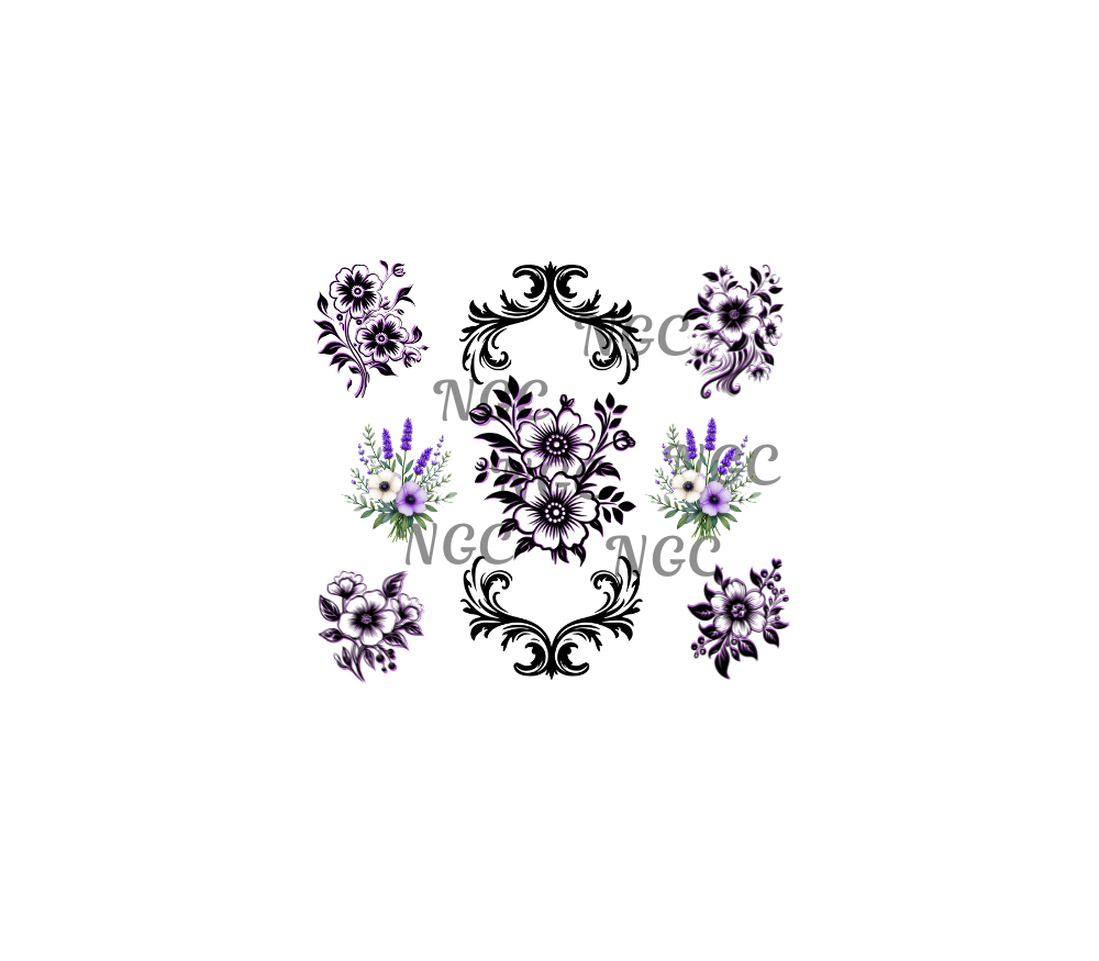 20oz black flowers with purple outline