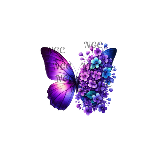decal purple butterfly with flowers