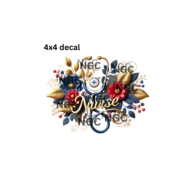 decal blue red floral nurse