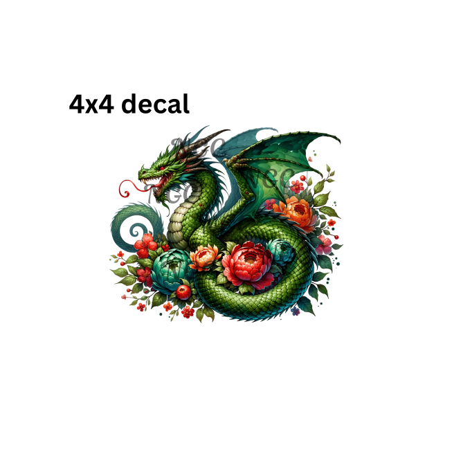 decal green dragon with flowers