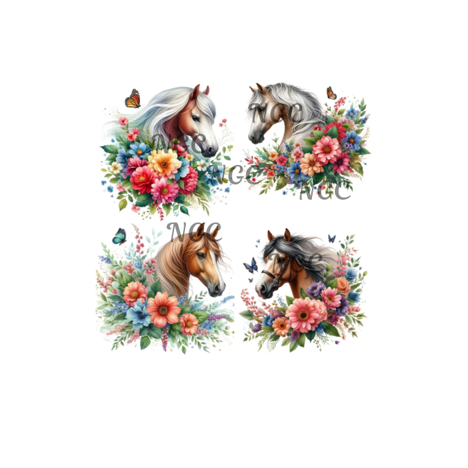 single decal 4 horses with flowers