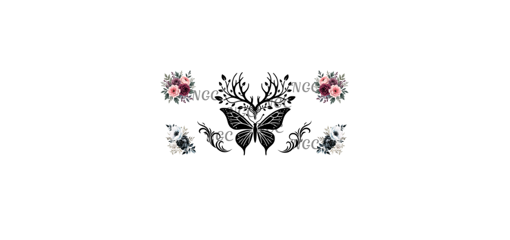16oz black outline butterfly with flowers