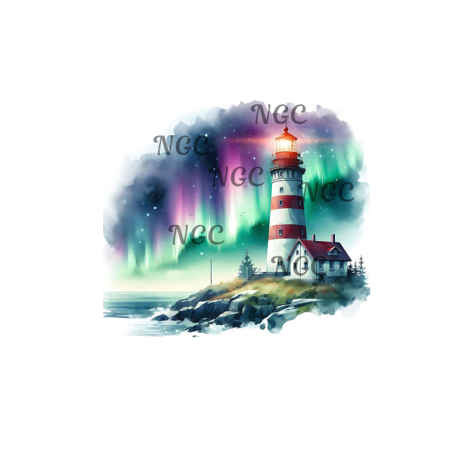 single decal northern lights with lighthouse