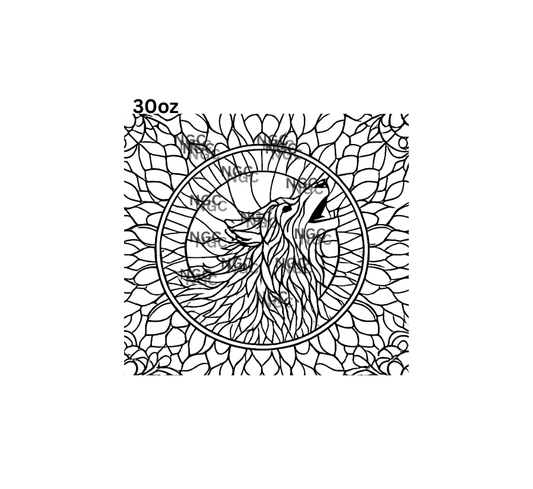 30oz howling wolf stained glass outline