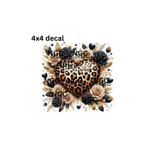 decal leopard heart with roses