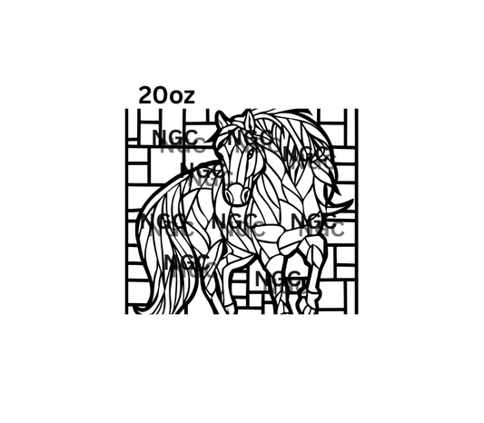 20oz horse outline stain glass tooled