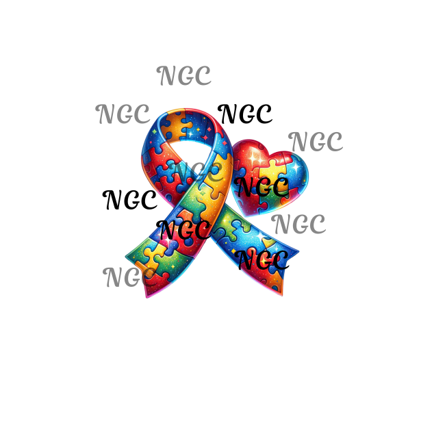 single decal autism ribbon and heart