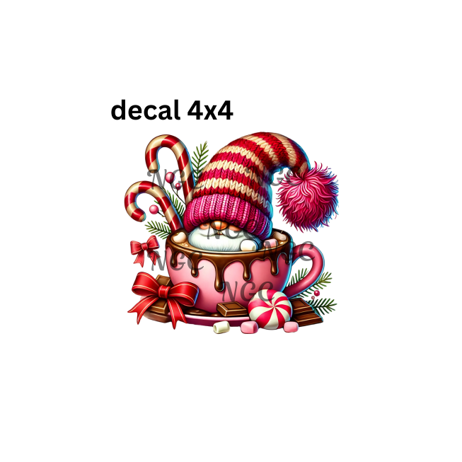 decal pink cocoa teacup gnome christmas
