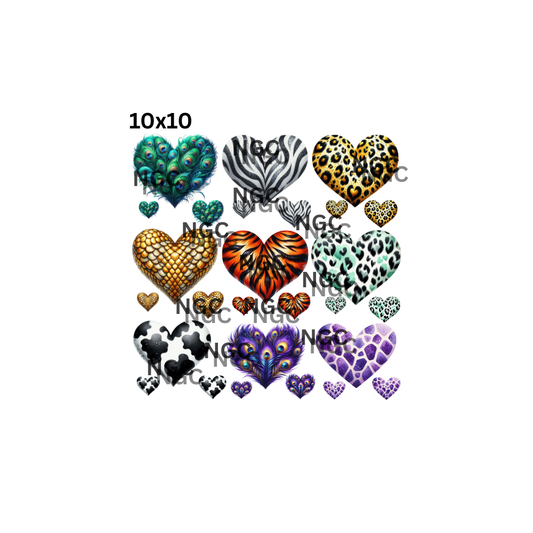 10x10 animal print hearts