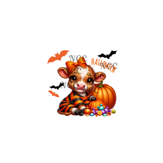 decal halloween cow with orange bow