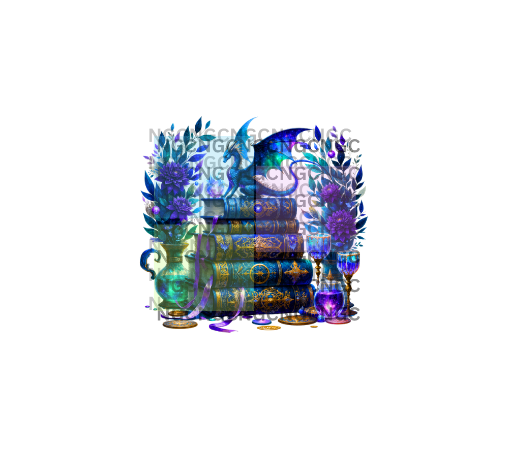 20oz bluish purple dragon book stack