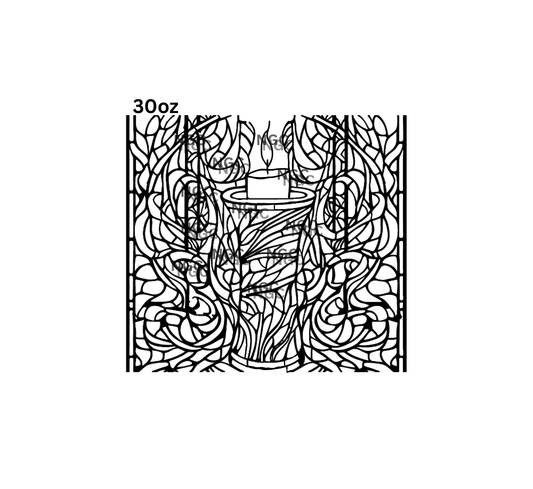 30oz candle stained glass outline tooled