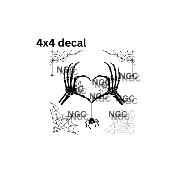 decal skeleton heart hand with spiderwebs