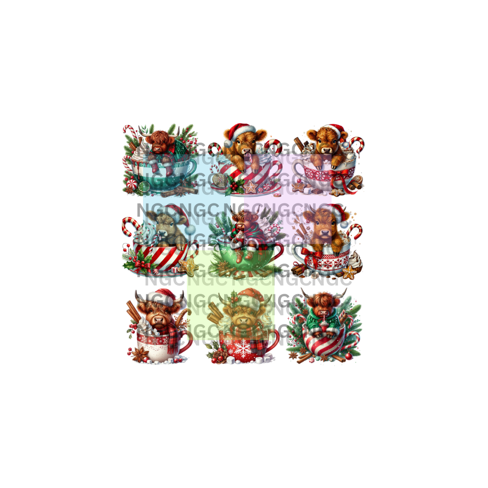 10x10 teacup christmas cows