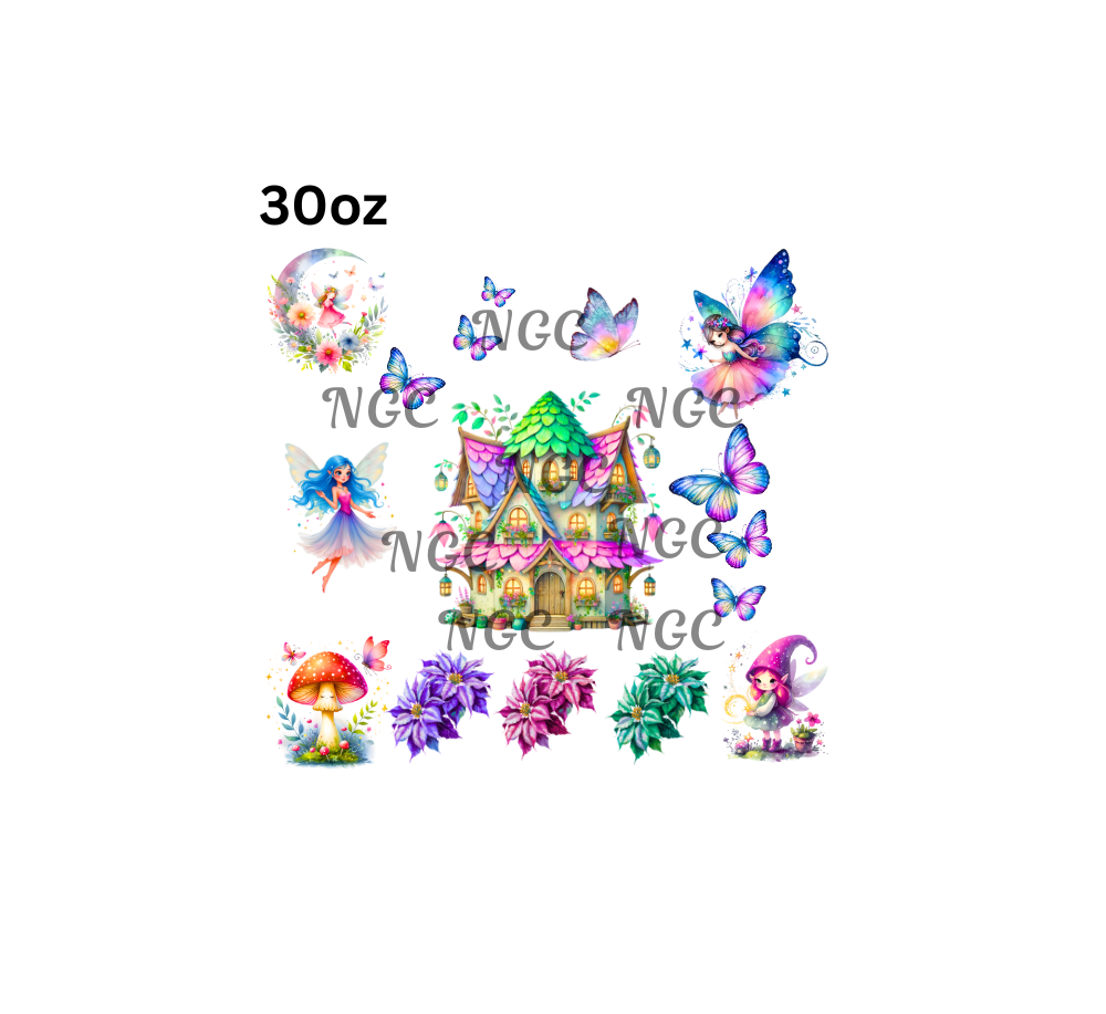 30oz bright colorful fairy house