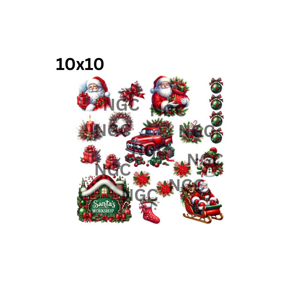 10x10 christmas red green santa elements