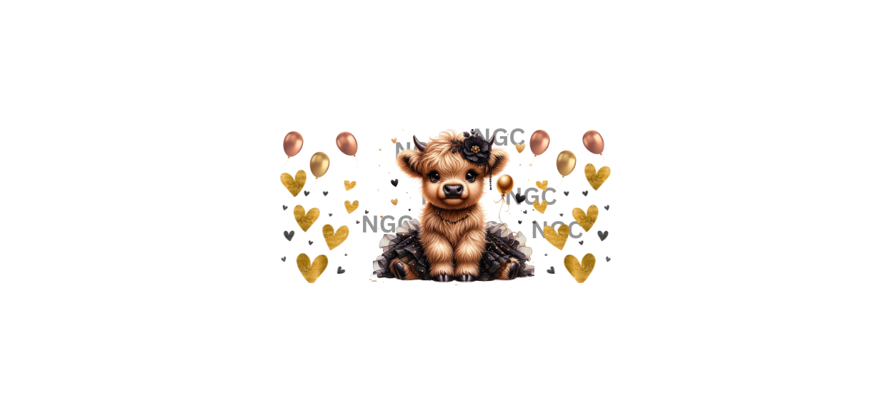 16oz highland cow black dress hearts&balloons
