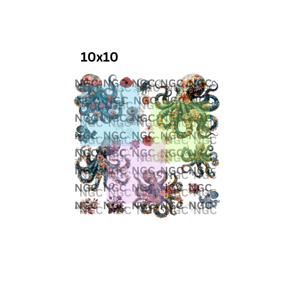 10x10 floral octopus