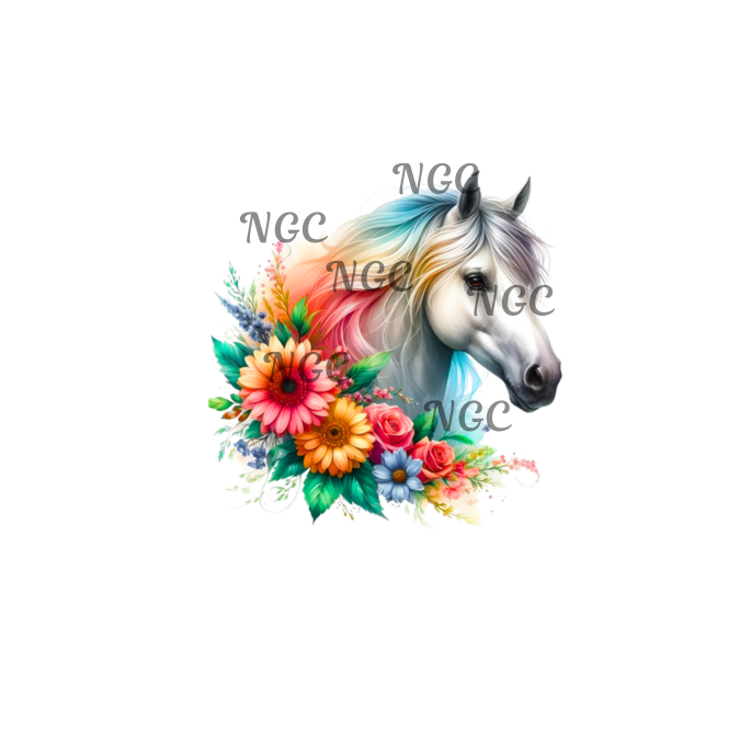 single decal horse with colorful mane and flowers