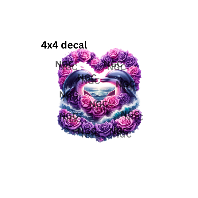 decal dolphins in rose heart