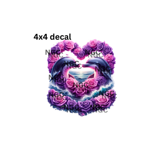 decal dolphins in rose heart