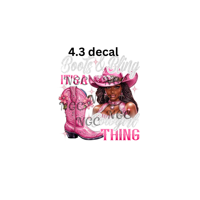 decal melanin girl boots and bling pink