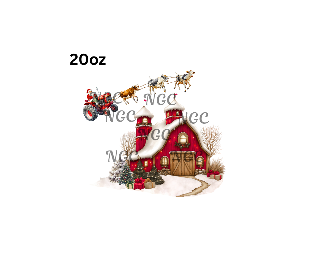 20oz christmas barn with santa tractor