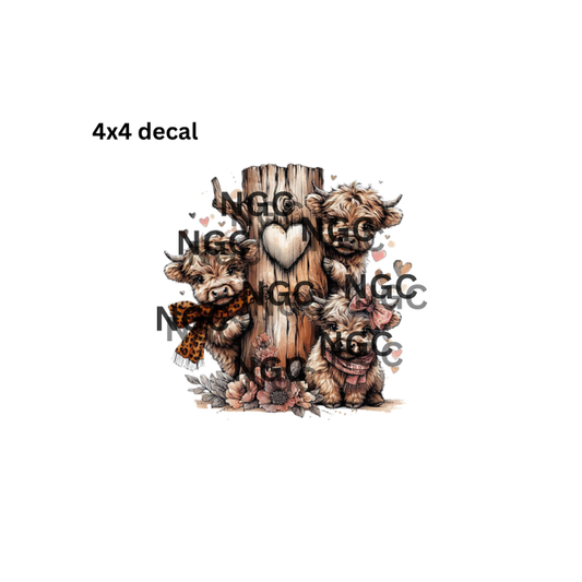 decal peeking highland cows