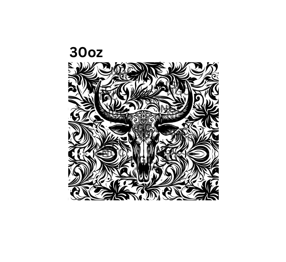 30oz filigree bull skull