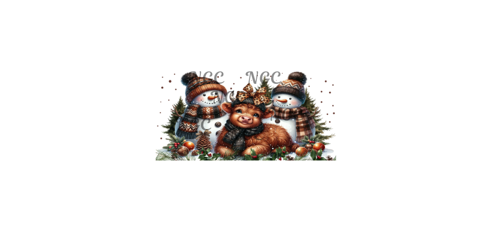 16oz snowman with highland cow christmas