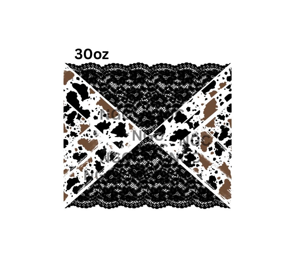 30oz cow spots with black lace