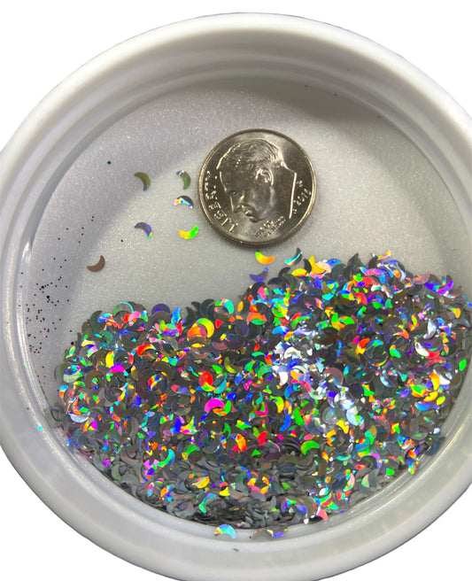 3mm silver holographic moon glitter shape