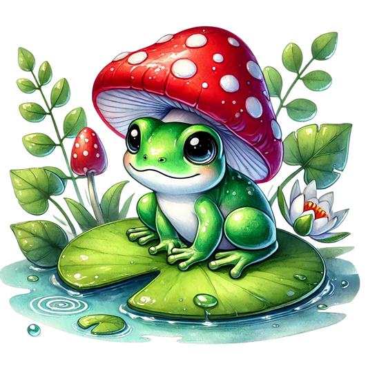 single decal frog under mushroom