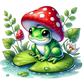 single decal frog under mushroom