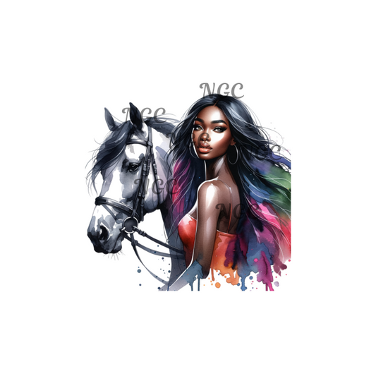 single decal melanin black brown woman cowgirl with horse