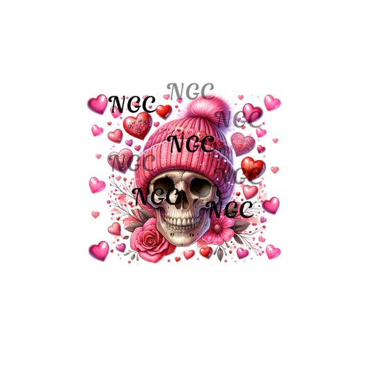 single decal skull with hat and hearts