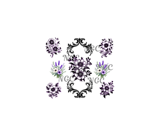 20oz black flowers with purple outline