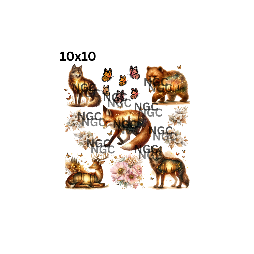 10x10 woodland animals with flowers