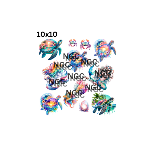 10x10 sea turtles and mermaids