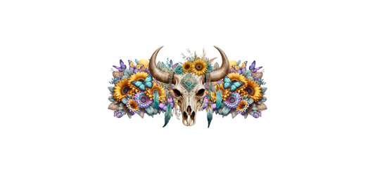 16oz cow skull with sunflowers