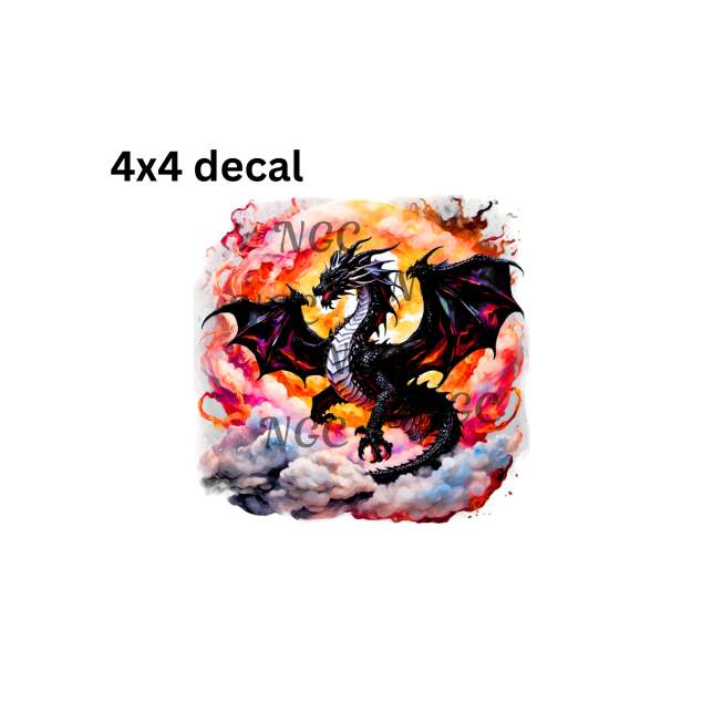 decal black dragon with fire & smoke