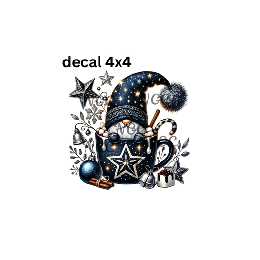 decal navy blue christmas gnome in teacup