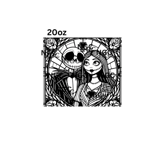 20oz jack & sally stain glass tooled outline