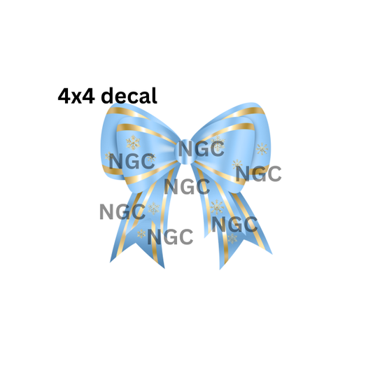 decal light blue bow with gold snowflakes