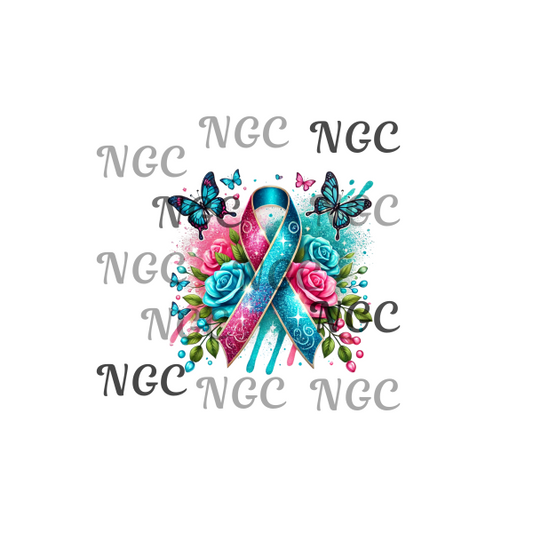single decal awareness ribbon pink & blue