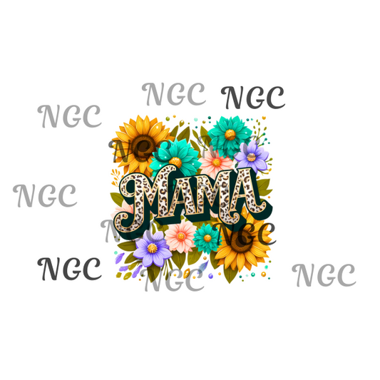 single decal yellow teal peach MAMA leopard print