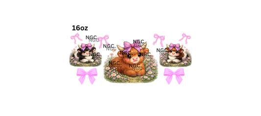 16oz highland cow with pink bows
